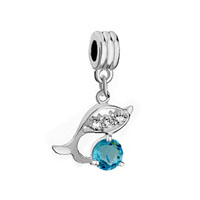  - mar birthstone aquamarine blue crystal diamond accent dolphin animal bead charm Image.