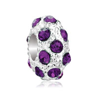 European Beads - feb birthstone amethyst purple crystal diamond accent clear white ball beads charms bracelets Image.