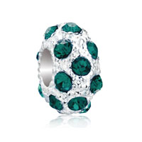 European Beads - may birthstone emerald green crystal diamond accent clear white ball beads charms bracelets Image.