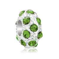 European Beads - aug birthstone peridot green crystal diamond accent clear white ball silver plated beads charms bracelets Image.