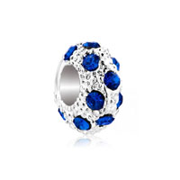 European Beads - sep birthstone sapphire blue crystal diamond accent clear white ball silver plated beads charms bracelets Image.