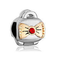 European Beads - golden bow purse with red crystal july birthstone two tone plated european beads Image.