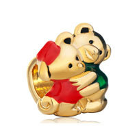 European Beads - lovely twins teddy bear heart forever loves fit all brands gold plated beads charms bracelets Image.