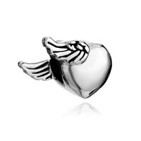 European Beads - heart with one side wings love silver plated beads charms bracelets Image.