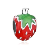 European Beads - cute strawberry with red and green drip gum all brands euro silver plated beads charms bracelets Image.