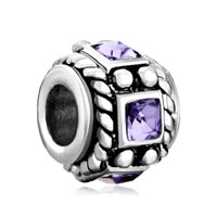 European Beads - amethyst purple crystal diamond accent wheel spacer silver plated beads charms bracelets Image.