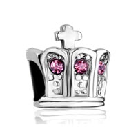 European Beads - october birthstone pink crystal and cross silver plated beads charms bracelets Image.