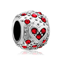 European Beads - bling garnet red swarovski crystal heart fit all brands silver plated beads charms bracelets Image.