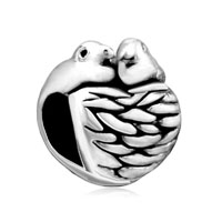 European Beads - two birds and nest silver plated beads charms bracelets Image.