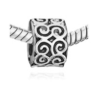  - silver tone round with flower pattern all brands euro beads charms bracelets Image.