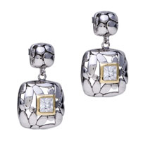 Sterling Silver Jewelry - square crystal and leaf 925 sterling silver earrings Image.