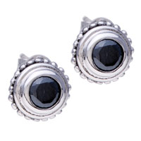 Earrings - round black crystal 925 sterling silver earrings Image.