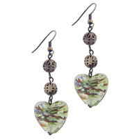 Murano Glass Jewelry - murano glass heart light green glass earrings Image.