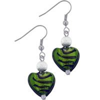 Murano Glass Jewelry - forest green heart murano glass earrings Image.