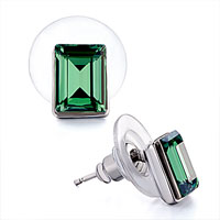 Earrings - may birthstone green made swarovski crystal rectangle stud earrings Image.