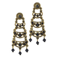 Earrings - gold tone black beaded earrings Image.
