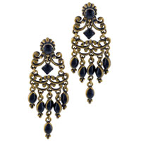 Earrings - bronze tone black beaded earrings Image.