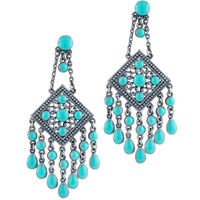 Earrings - silver tone aqua green beaded earrings Image.