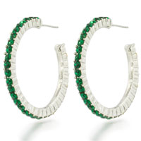 Sterling Silver Jewelry - green studded hoop earrings Image.