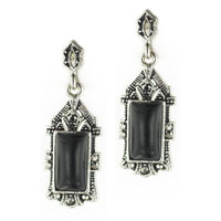Black Rectangular Faux Onyx Earrings