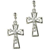 Sterling Silver Jewelry - rhinestone covered cross earrings Image.