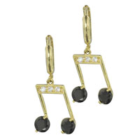 Earrings - gold tone faux onyx musical note earrings Image.