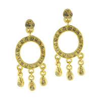 Sterling Silver Jewelry - gold tone circle three rhinestone earrings Image.