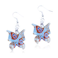 Murano Glass Jewelry - pale blue butterfly murano glass earrings Image.