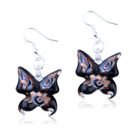 Murano Glass Jewelry - black butterfly murano glass earrings Image.