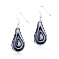 Murano Glass Jewelry - white and black swirl drop murano glass earrings Image.