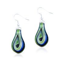 Murano Glass Jewelry - blue and green swirl drop murano glass earrings Image.