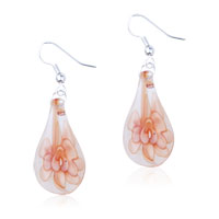 Murano Glass Jewelry - orange flower clear drop murano glass earrings Image.