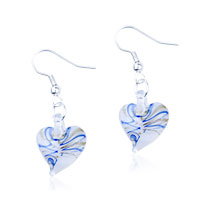 Murano Glass Jewelry - pale blue waveline heart earrings Image.