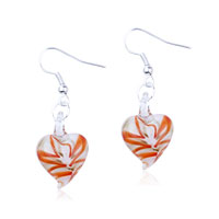 Murano Glass Jewelry - red waveline heart earrings Image.