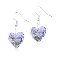 Murano Glass Jewelry - blue zigzag line heart earrings Image.