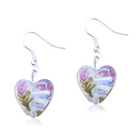Murano Glass Jewelry - yellow and blue zigzag line heart earrings Image.