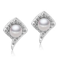 Sterling Silver Jewelry - crystal a shaped framed pearl earrings Image.