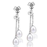 Sterling Silver Jewelry - double pearl and clover earrings Image.