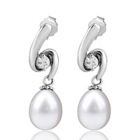 Sterling Silver Jewelry - dangle pearl crystal swirl earrings Image.