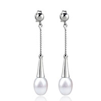 Sterling Silver Jewelry - long elegant dangling pearl earrings Image.