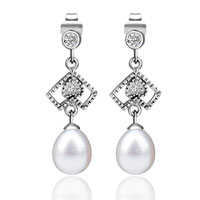 Sterling Silver Jewelry - dangle pearl antique silver square earrings Image.