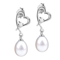 Sterling Silver Jewelry - dangle pearl heart earrings Image.