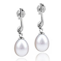 Sterling Silver Jewelry - dangle pearl stick earrings Image.