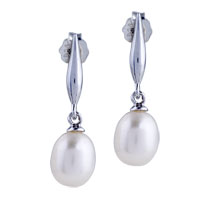 Sterling Silver Jewelry - dangle pearl silver stick earrings Image.