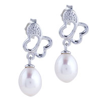 Sterling Silver Jewelry - dangle pearl hollow butterfly earrings Image.
