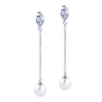 Sterling Silver Jewelry - marquise and pearl long chain earrings Image.
