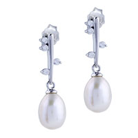 Earrings - silver stick pearl earrings Image.