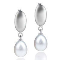 Sterling Silver Jewelry - dangle pearl glossy oval earrings Image.