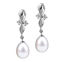 Sterling Silver Jewelry - dangle pearl crystal cross earrings Image.