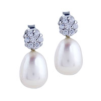 Sterling Silver Jewelry - freshwater pearl and crystal flower earrings Image.